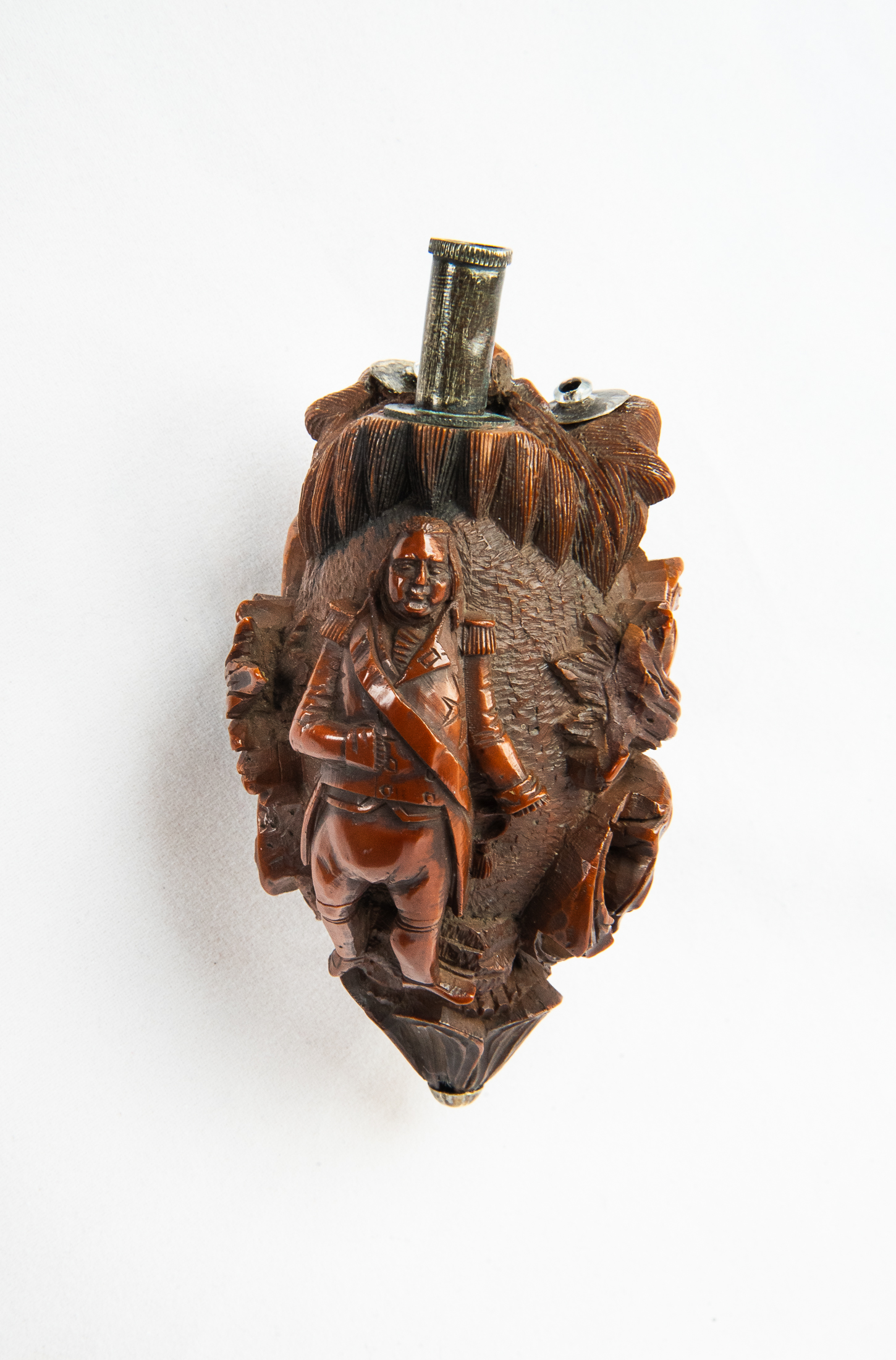 Coquilla nut snuff bottle carved with a full-length figure of King Louis XVIII